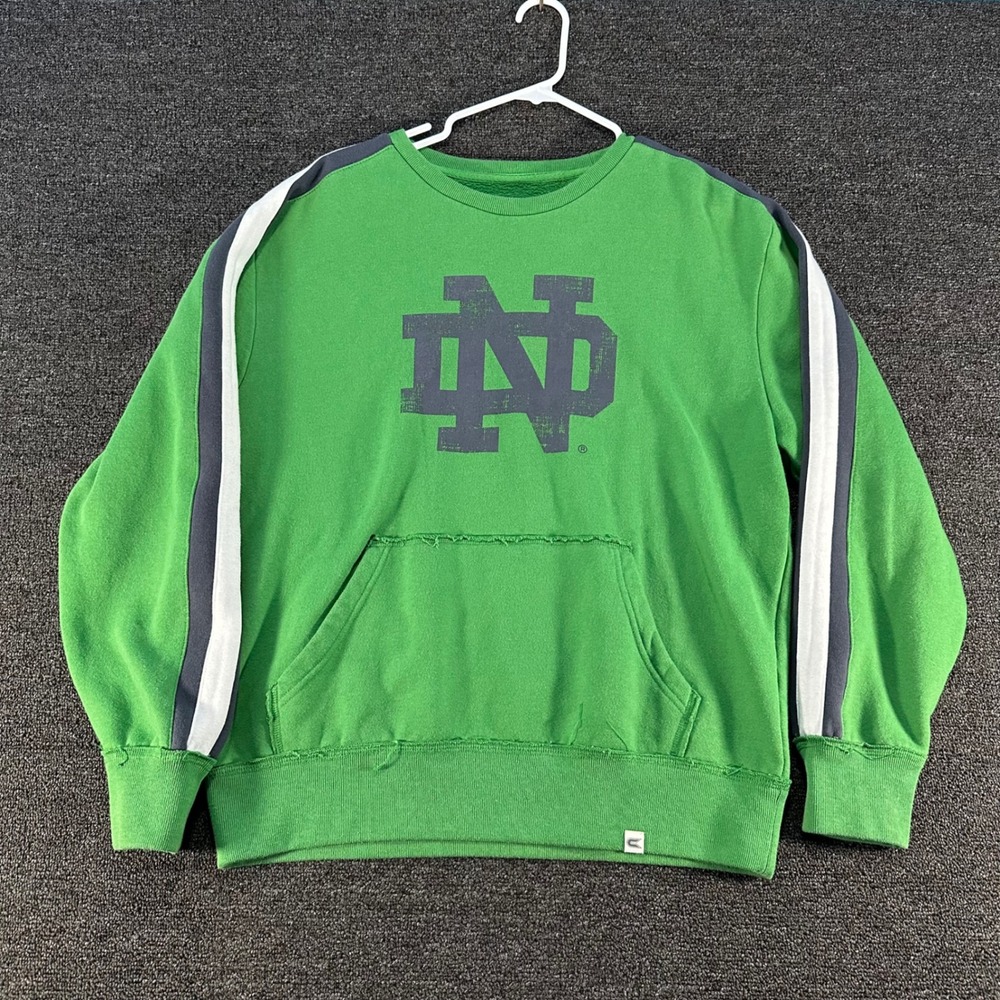 Colosseum Notre Dame Sweatshirt Mens L Green Good Crewneck Stripe Sleeve Pocket